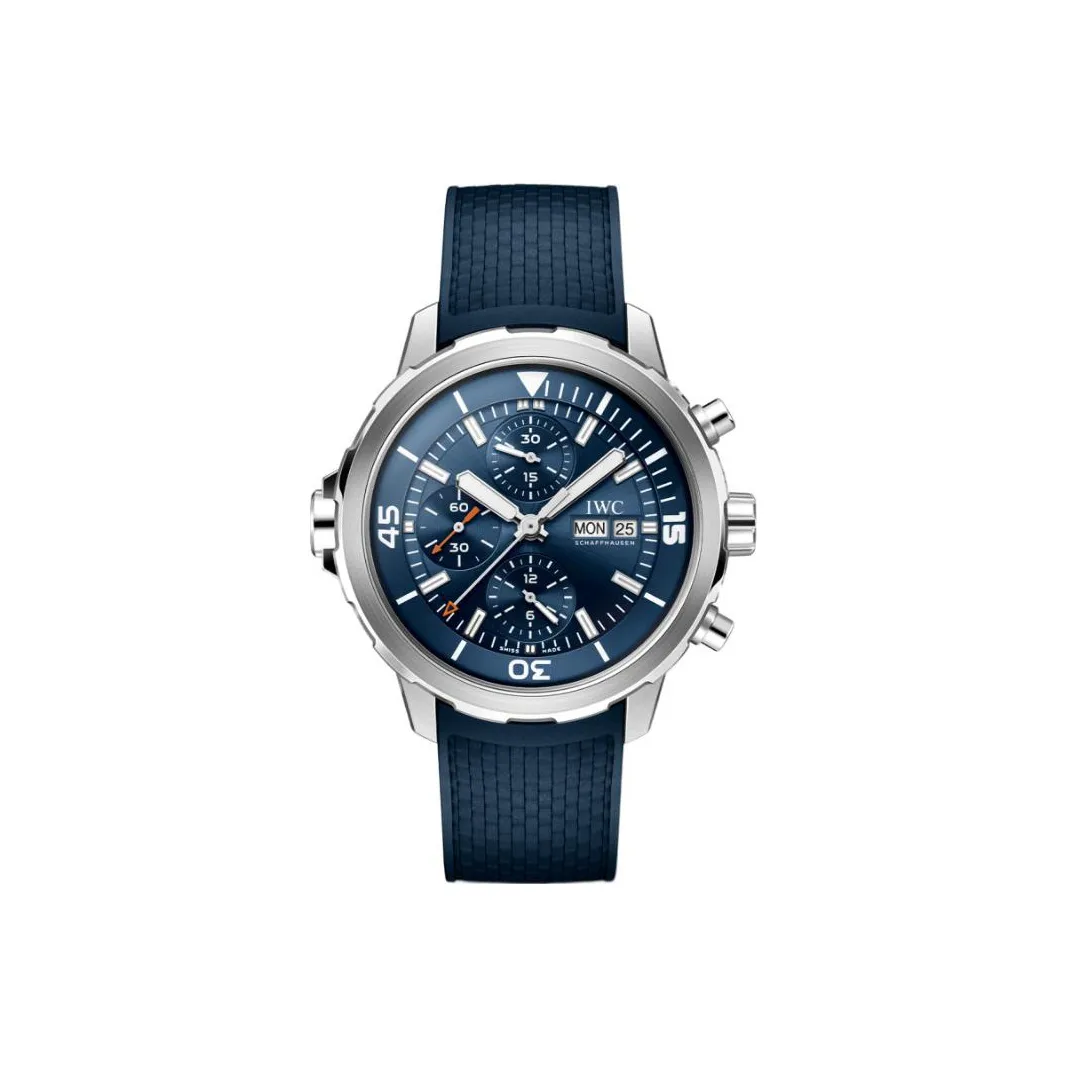 IWC Ocean Time Series Automatic Mechanical Movement Men's Watch Blue Dial Stainless Steel Case Rubber Strap