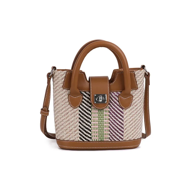 CHISIY Artificial Leather Fabric Beach Bag, Shoulder Bag, Handbag Small Size Women's Coffee
