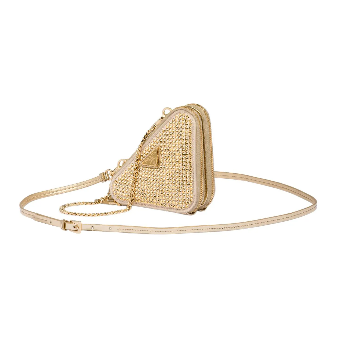 prada group Satin Leather Crossbody Bag Clutch Mini Women's Platinum