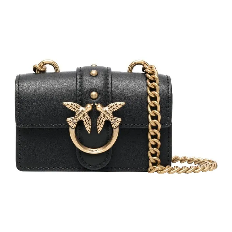 PINKO LOVE Series Cow Leather Shoulder Bag, Crossbody Bag Mini Women's Black