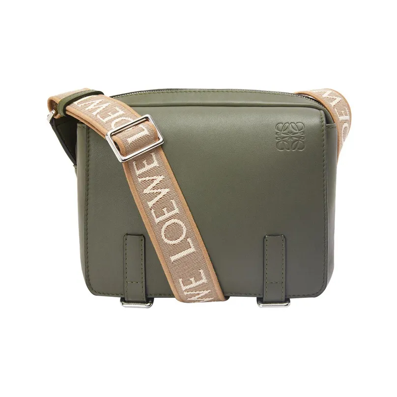 LOEWE Military Messenger Bag In Soft Grained Calfskin And Jacquard Xs Khaki Green