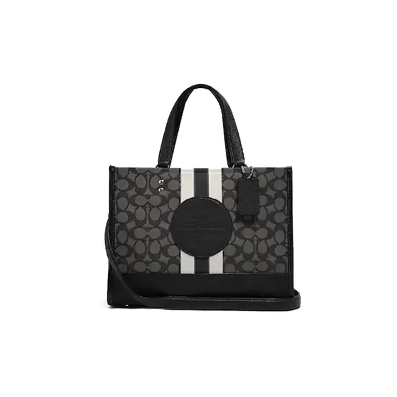 COACH Dempsey Leather Tote Bag, Shopping Bag, Commute Bag, Crossbody Handbag Large Size Women's Black White