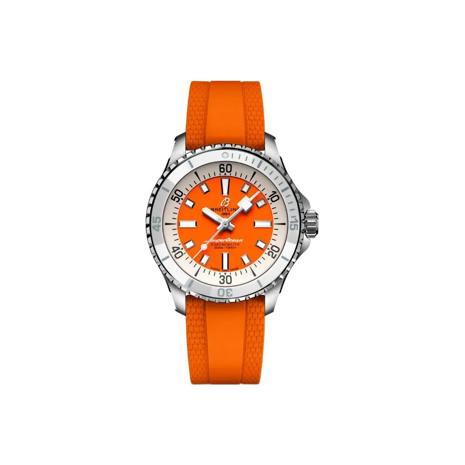 BREITLING Super Ocean Collection Automatic Mechanical Movement Unisex Watch 36mm Orange Watch Dial Stainless Steel Case