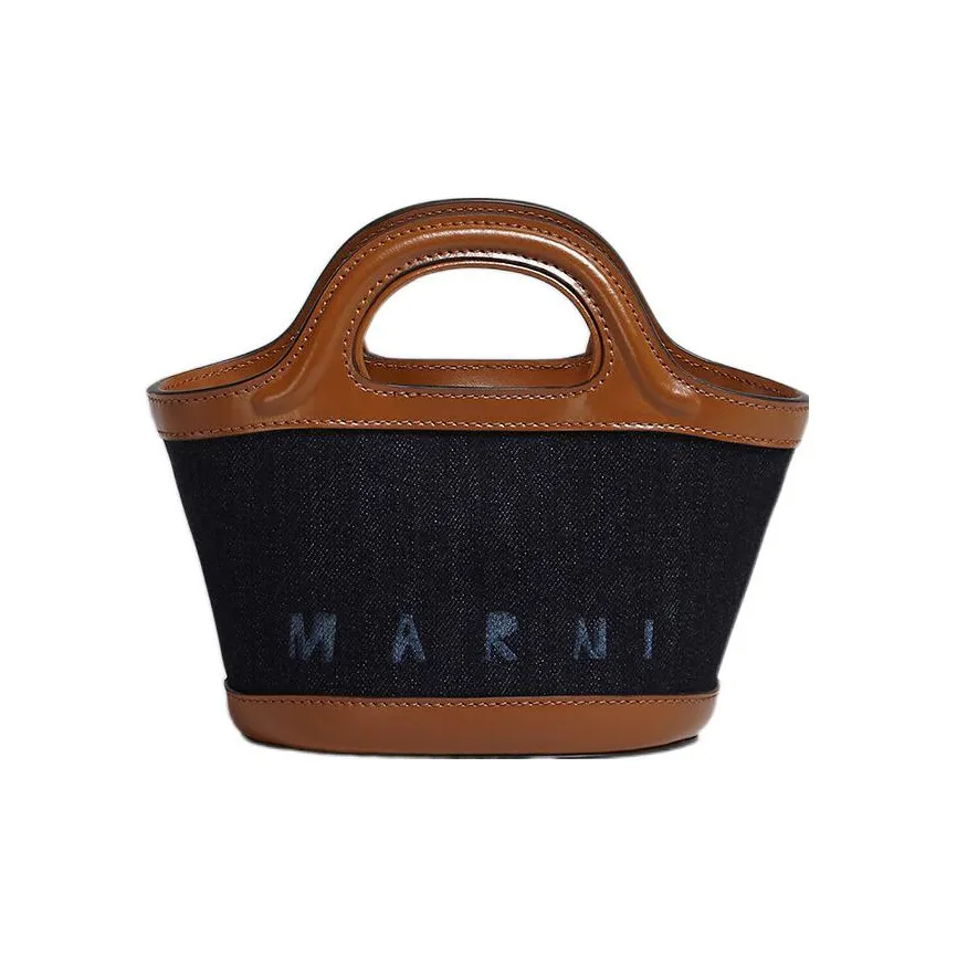MARNI Cotton With Leather Bucket Bag, One Shoulder Handbag Mini Women's Blue