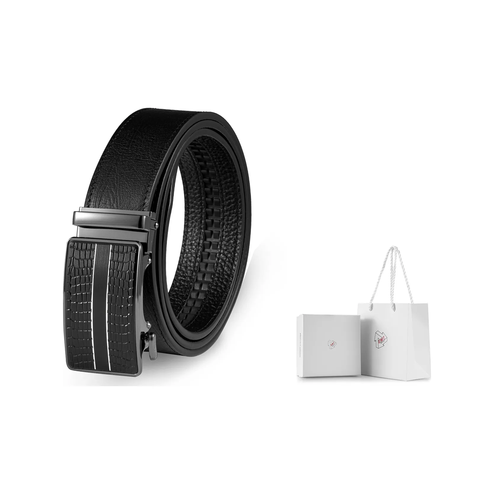 OMT Casual Cow Leather Crocodile Pattern Automatic Buckle Men's Belt With Gift Dad's Belt Men's Black 3.5cm