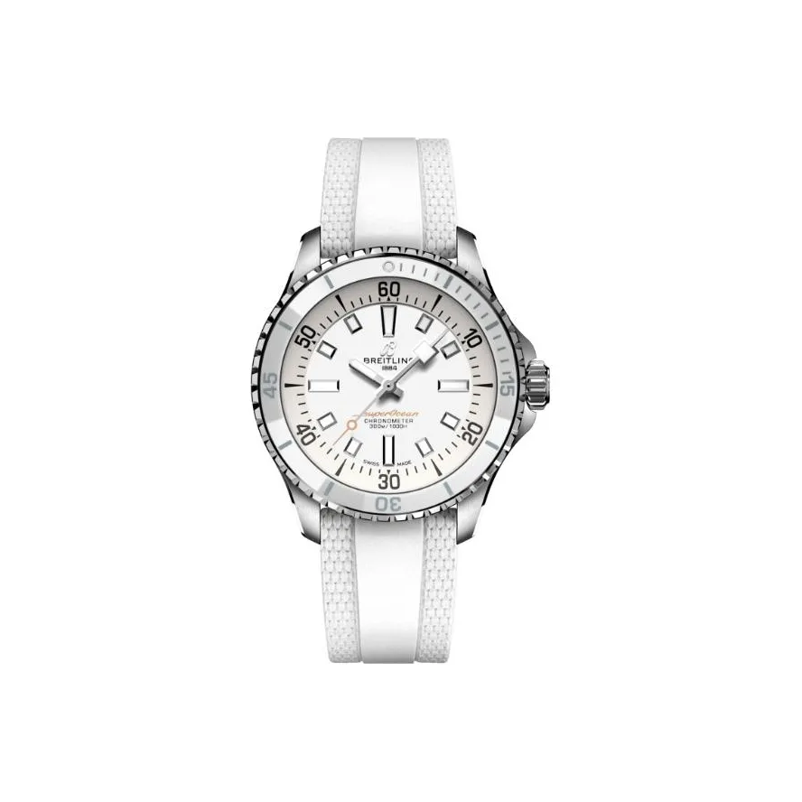 BREITLING Super Ocean Automatic Mechanical Movement Unisex Watch 36mm White Dial Stainless Steel Case Rubber Strap