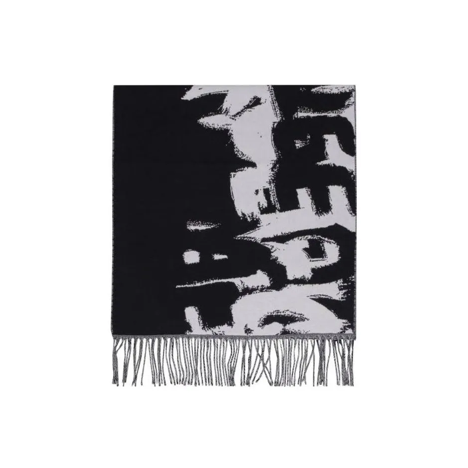 Alexander McQueen Graffiti Logo Print Fringed Scarf