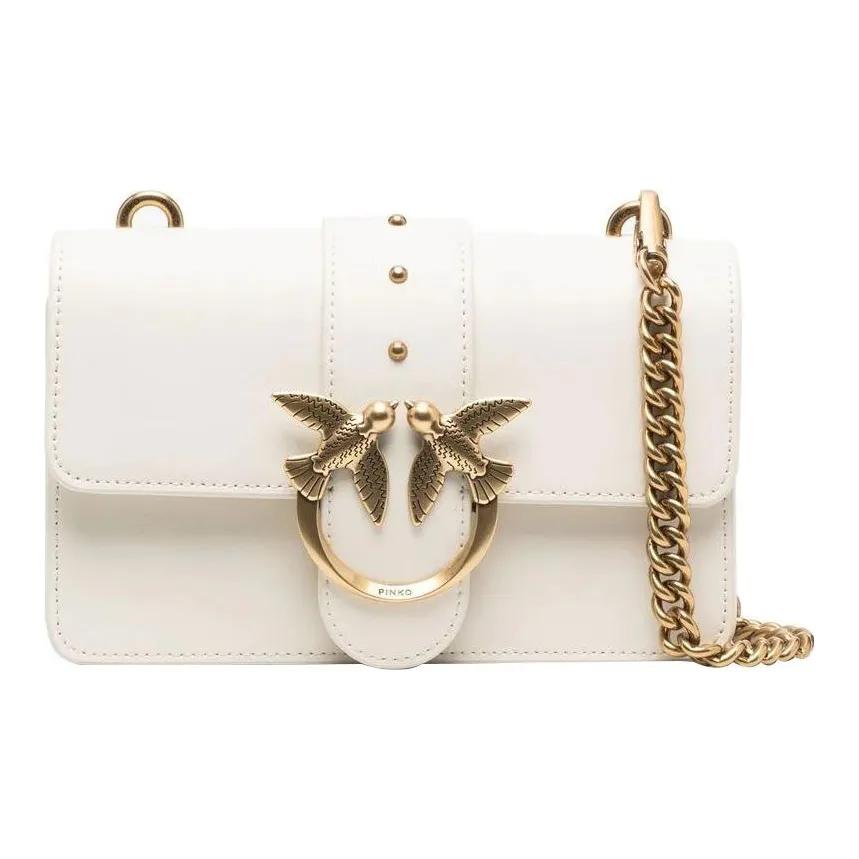 PINKO Love Icon Leather Swallow Bag, Crossbody Bag, Shoulder Bag Women's White