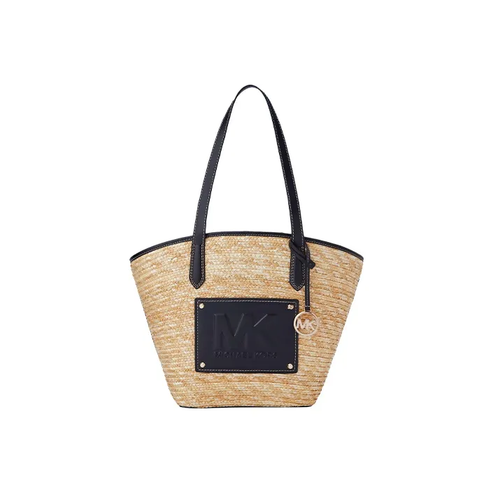 MICHAEL KORS Kimberly Artificial Leather Tote Bag, Shopping Bag, Shoulder Bag Large Size Women's Straw & Black