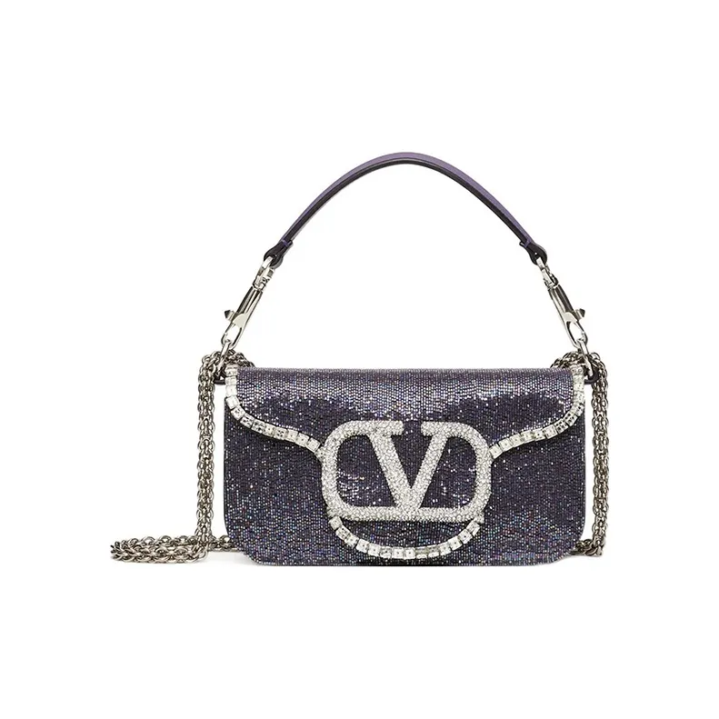 Valentino Locò Leather Baguette Bag Handbags Shoulder Bag Crossbody Bag Mini Women's Dark Purple/Silver