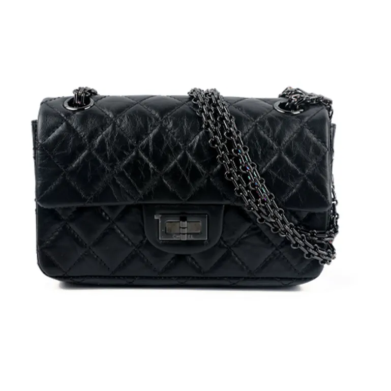 CHANEL 2.55 Vintage Calfskin Chain Bag With Zip Closure Shoulder Bag Women's Black
