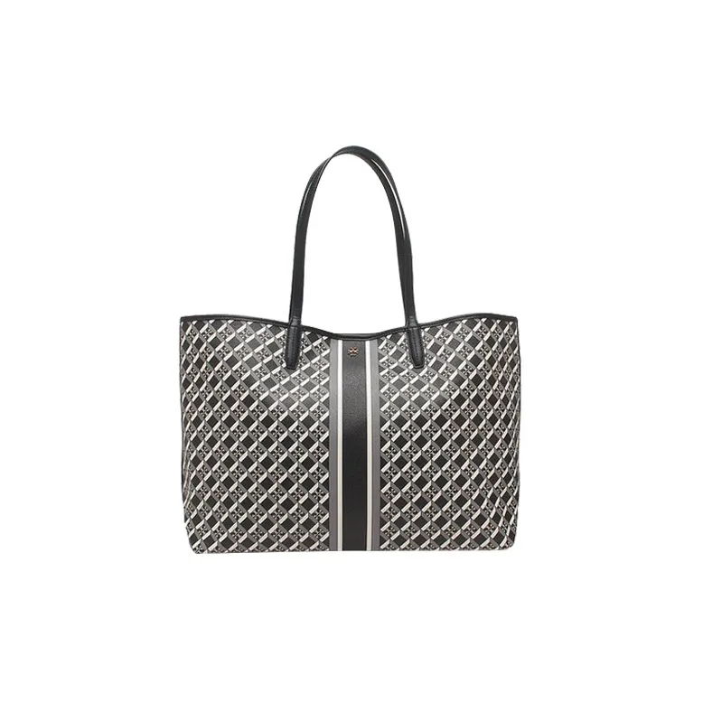 TORY BURCH Perry Leather Tote Bag, Shopping Bag, Handbag, Shoulder Bag Women's Black Multicolor