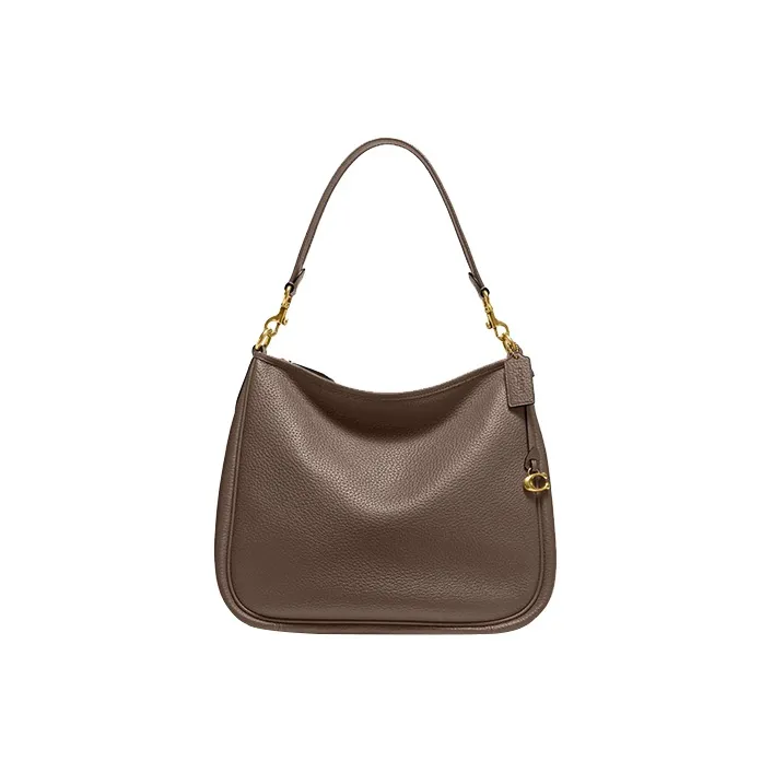 COACH Zip Shoulder Bag Leather Portable Crossbody Bag, Shoulder Bag Women's Brass & Black Stone