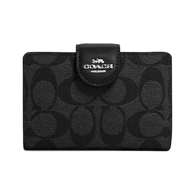 COACH Canvas With Leather Card Holders Coin Purses Wallets Mini Women's Khaki & Black