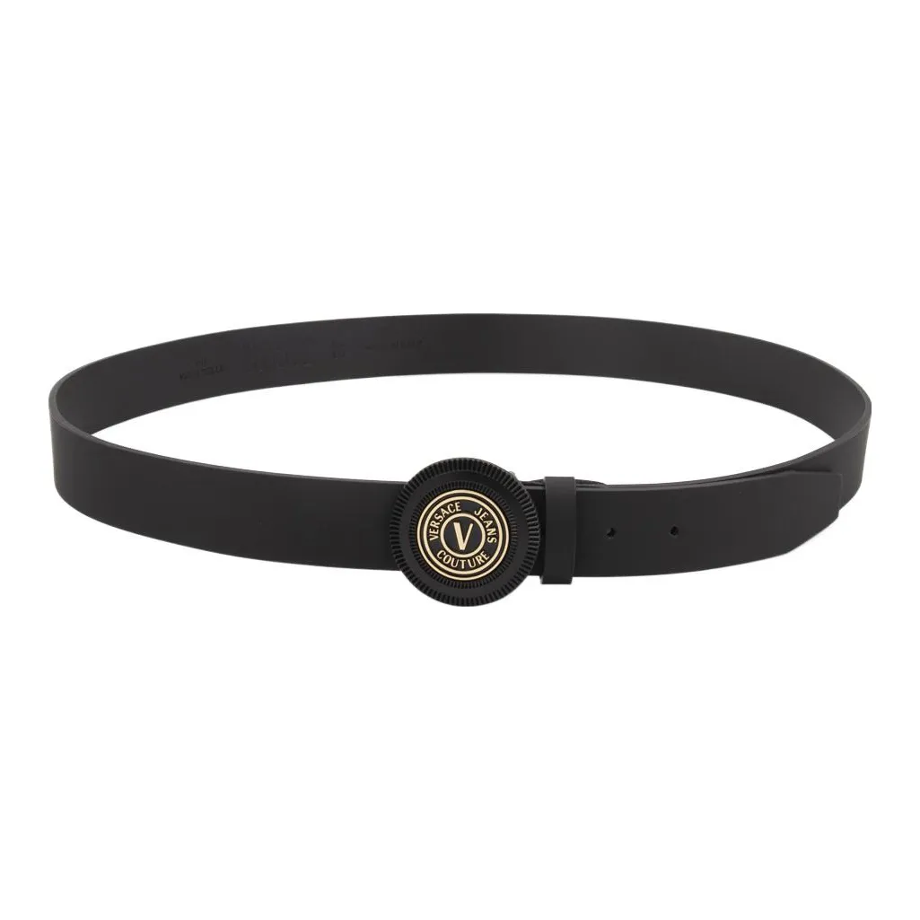 VERSACE JEANS COUTURE Round Metal Smooth Buckle Belt Men's Black