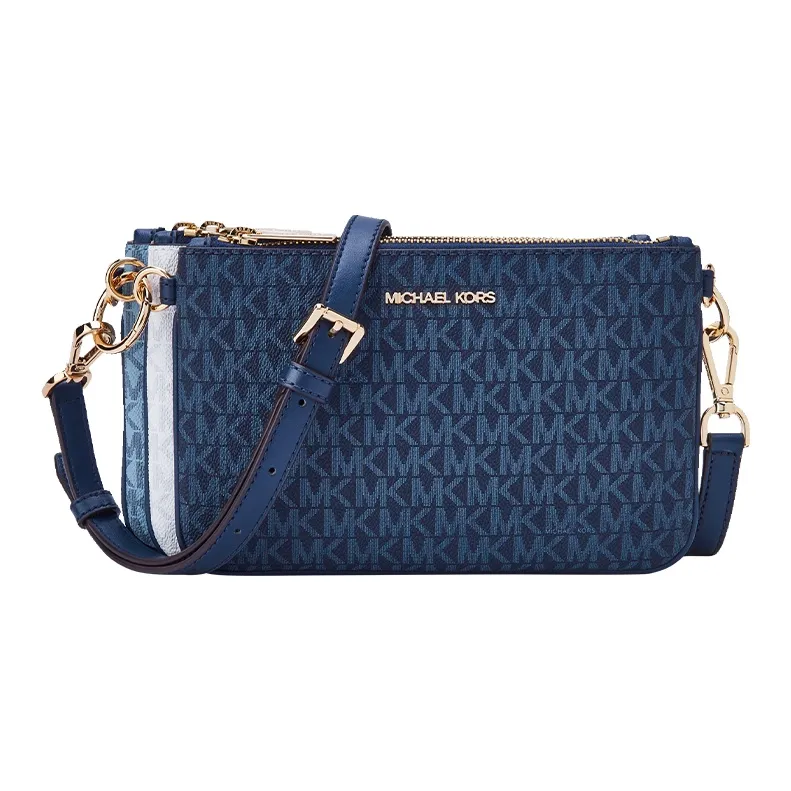 MICHAEL KORS Jet Set Artificial Leather Shoulder Bag, Crossbody Bag Regular Women's Marine Blue/White/Light Blue