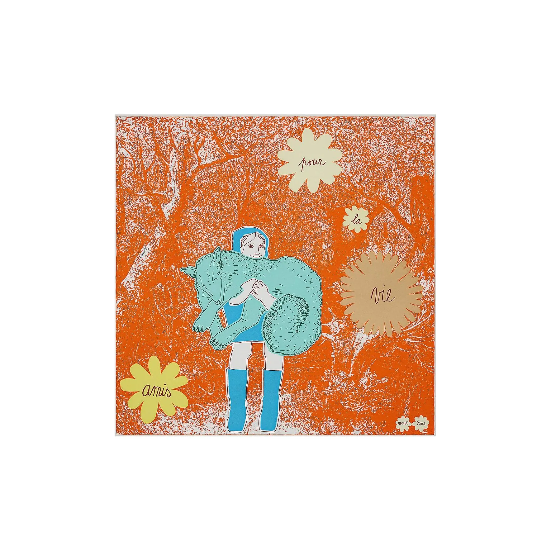 HERMES Шелковые шарфы Апельсин/Синий/Зеленый Женские