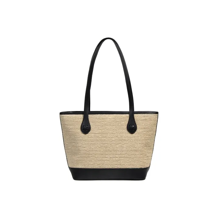YOCAMU Microfiber Synthetic Leather Straw Bag Woven Bag Tote Bag Shopping Bag Shoulder Bag Women's Black Brown