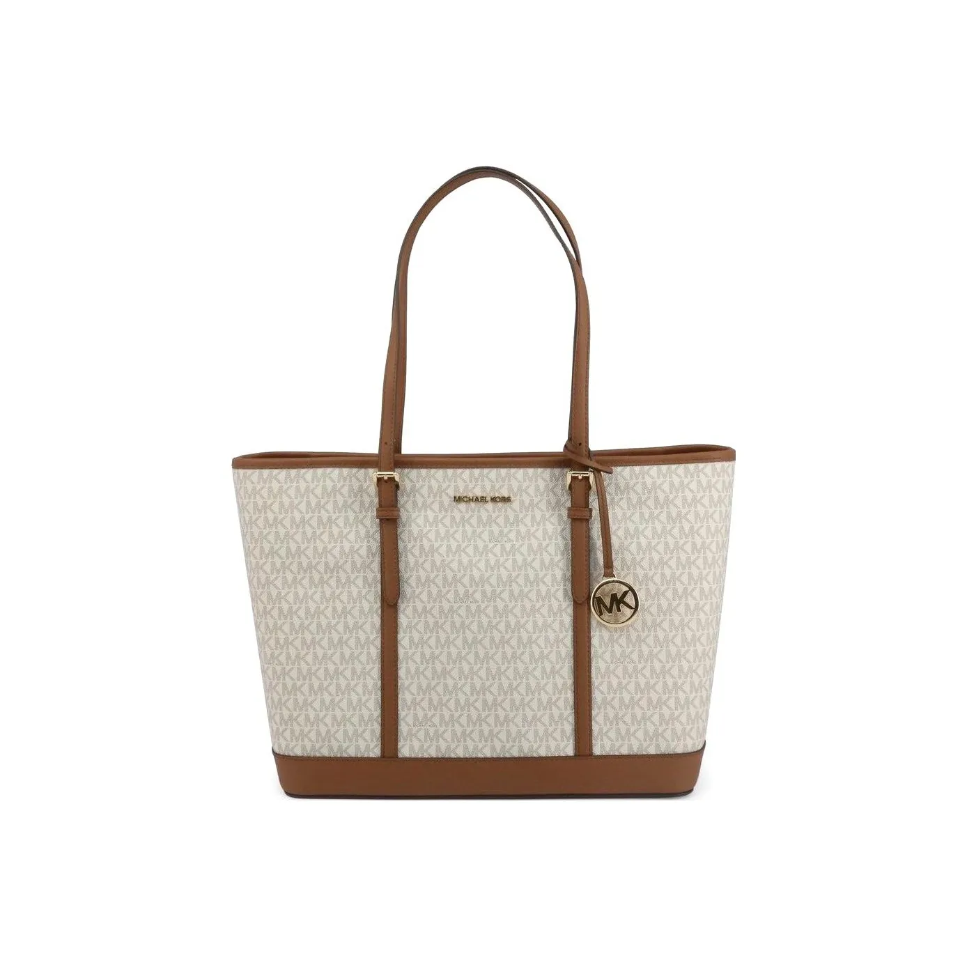 MICHAEL KORS Jet Set Travel Canvas With Leather Tote Bag Shopping Bag Handbag Shoulder Bags Women's Vanilla White