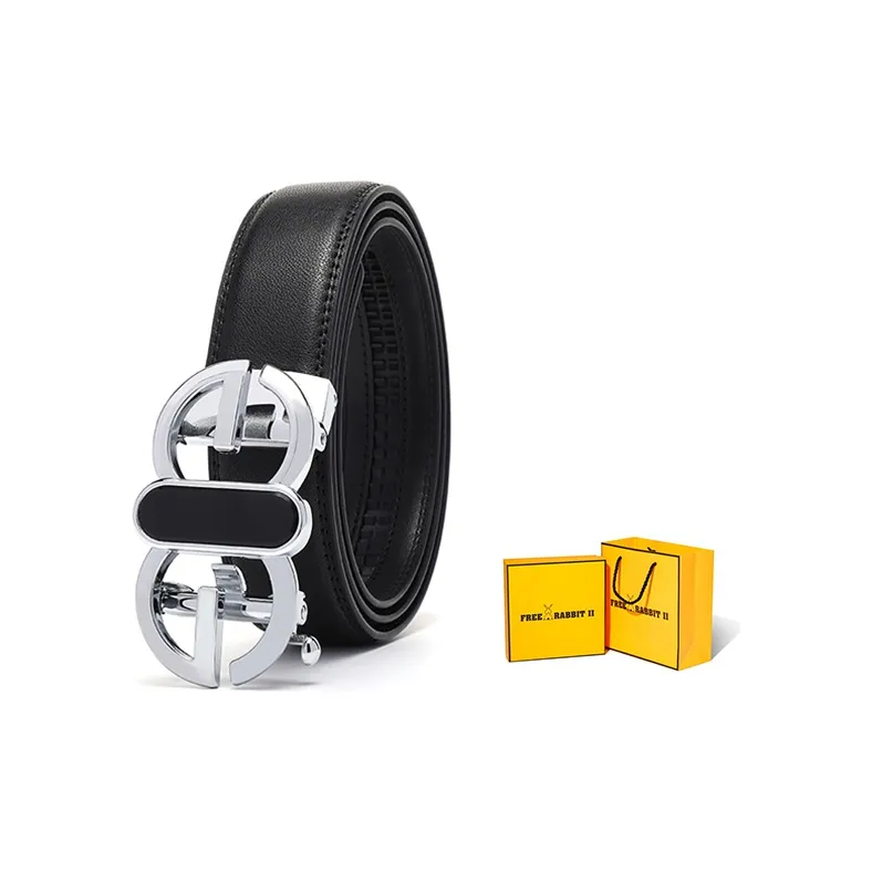 FREE RABBITⅡ Ослепительный цвет плавная застежка принт коровья кожа ремень мужской черный ширина 3,5 см