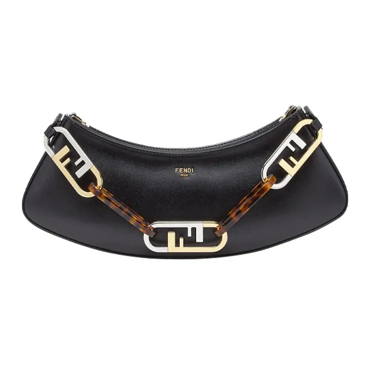 FENDI O'Lock Swing Cow Leather Shoulder Bag, Handbag, Shoulder Bag Women's Black