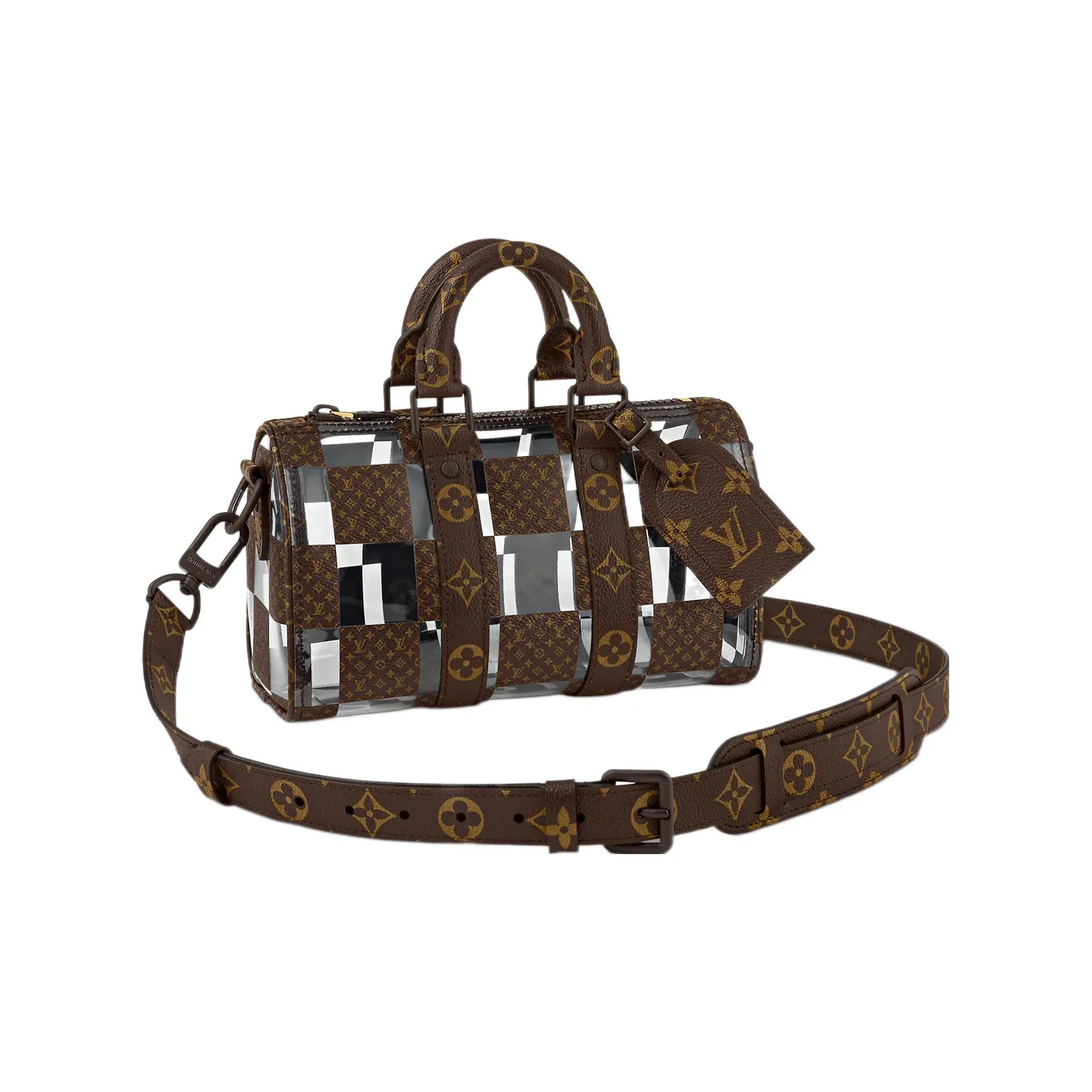 LOUIS VUITTON Men Keepall 25 Boston Monogram Chess Crossbody Bag Brown