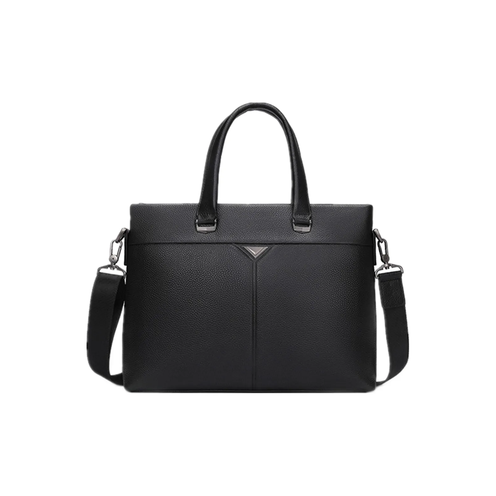 NOMK Сумка для ноутбука из крупнозернистой текстуры коровьей кожи большая мужская черная