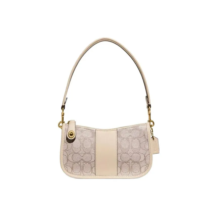 COACH Swinger ICONIC Жаккард с Дубленая кожа Маленькая сумка Сумка на плечо Сумка Маленькая Женская Цвет Слоновая кость