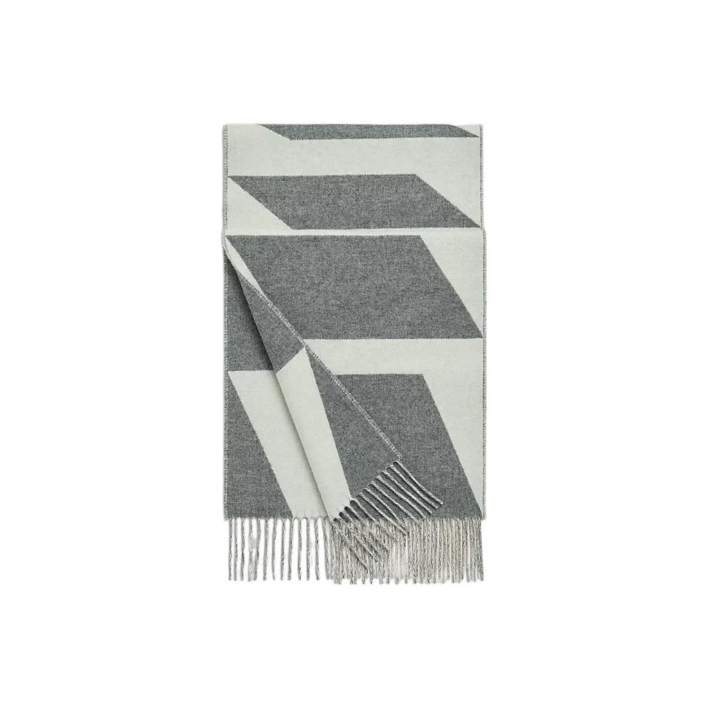 HERMES Cashmere Knit Scarves Women's Ivory White/Medium Gray