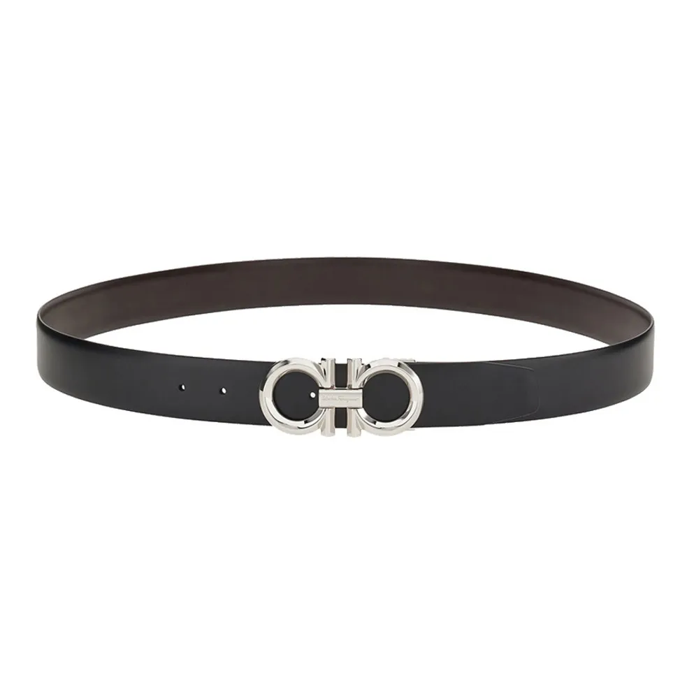 FERRAGAMO Men's Reversible Leather Belt Black/Walnut