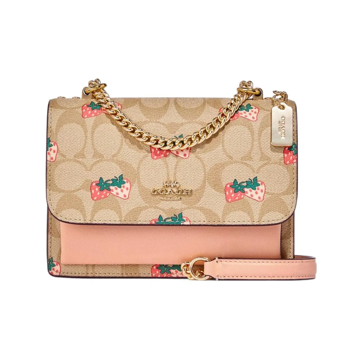 COACH Klare Smooth Leather With Coated Canvas Shoulder Bag Crossbody Bag Small Size Women's Brown & Pink
