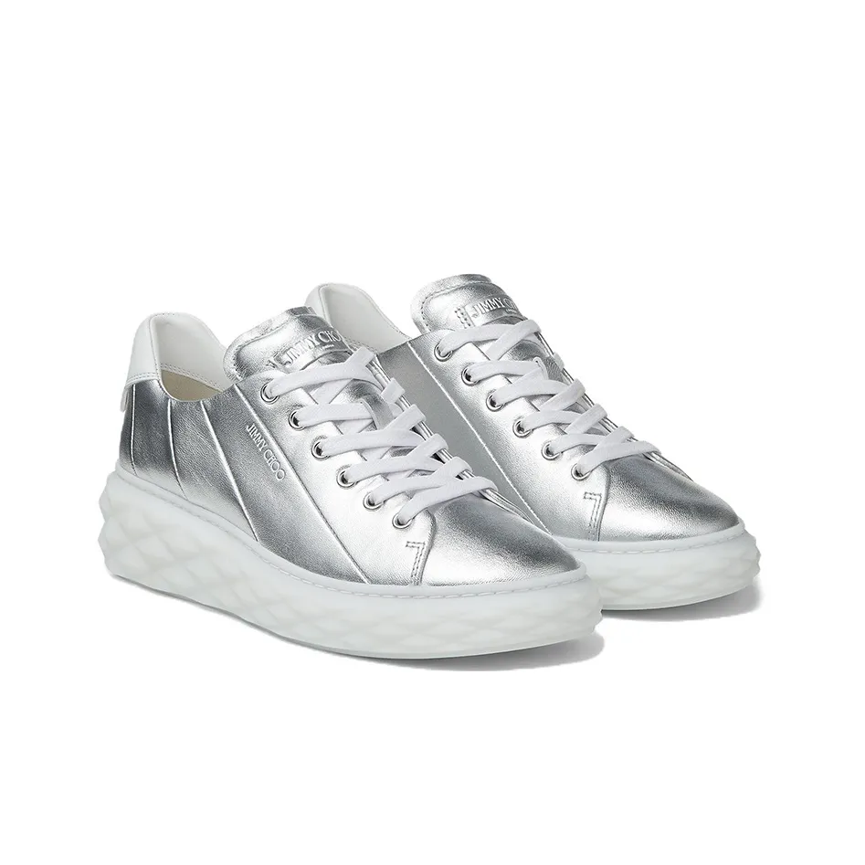 Jimmy Choo Diamond Light Maxi/F Low Top Stylish Skateboarding Shoes Women's Silver White