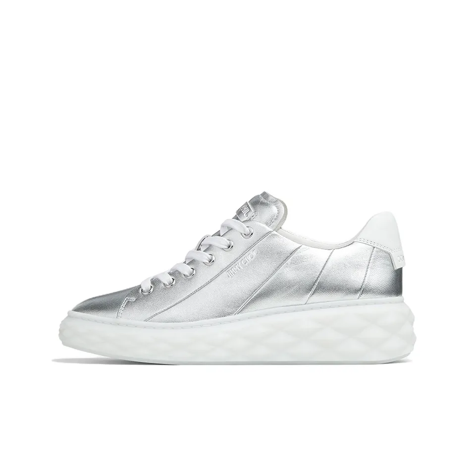 Jimmy Choo Diamond Light Maxi/F Low Top Stylish Skateboarding Shoes Women's Silver White