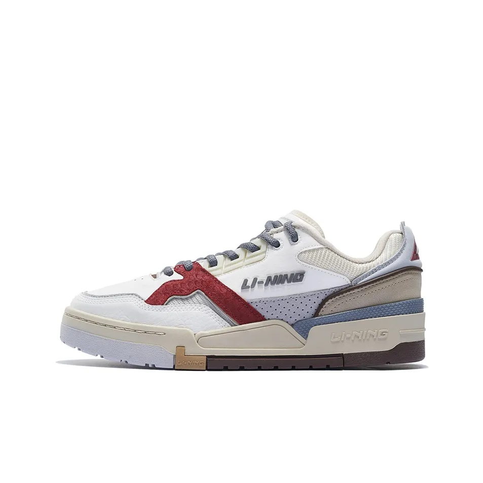 LiNing 001 Slip-Resistant Cushioning Wear-Resistant Low-Top Skateboard Shoes Men's White Gray Red