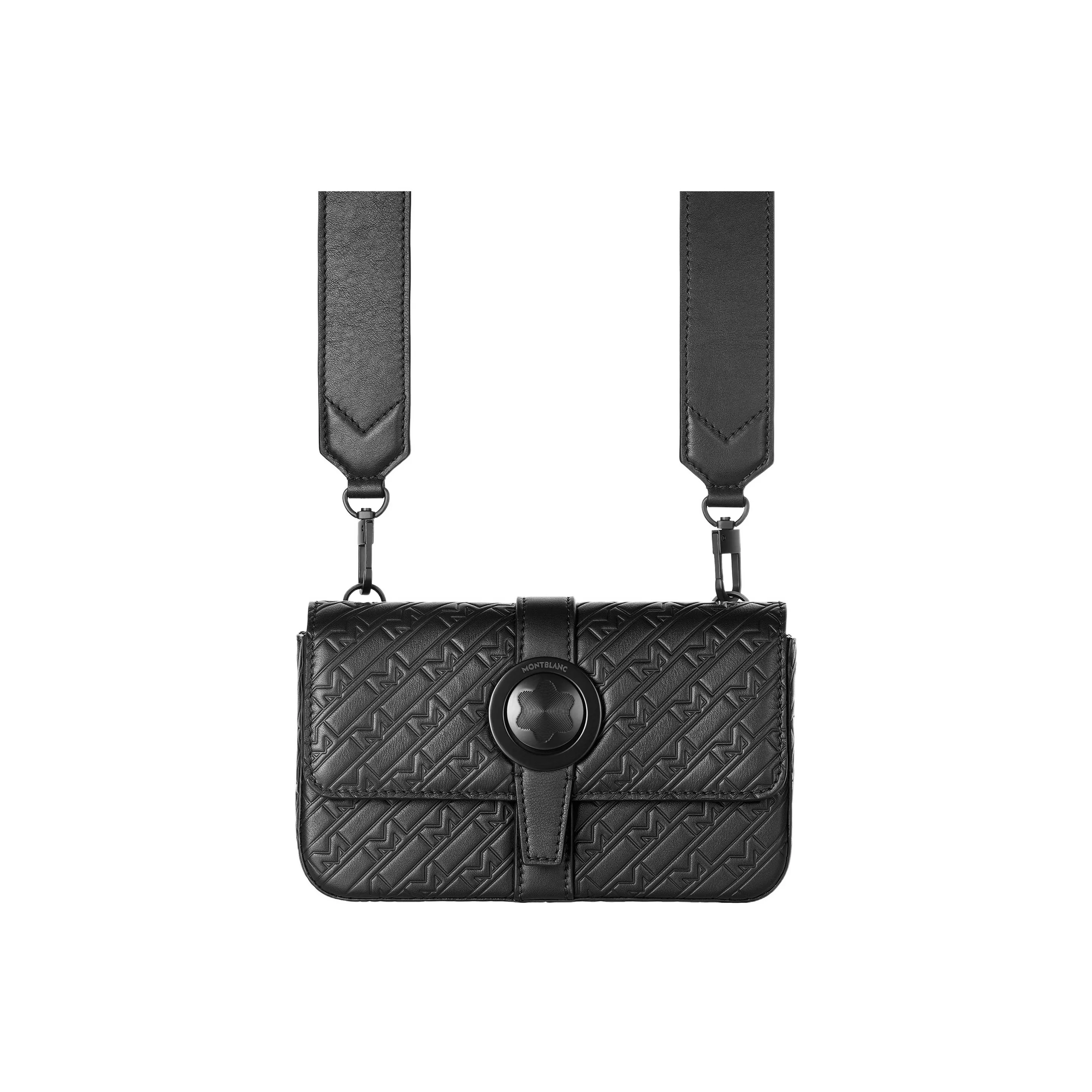 MONTBLANC All Black Full Grain Cow Leather Handheld Shoulder Bag, Crossbody Bag Men's Black