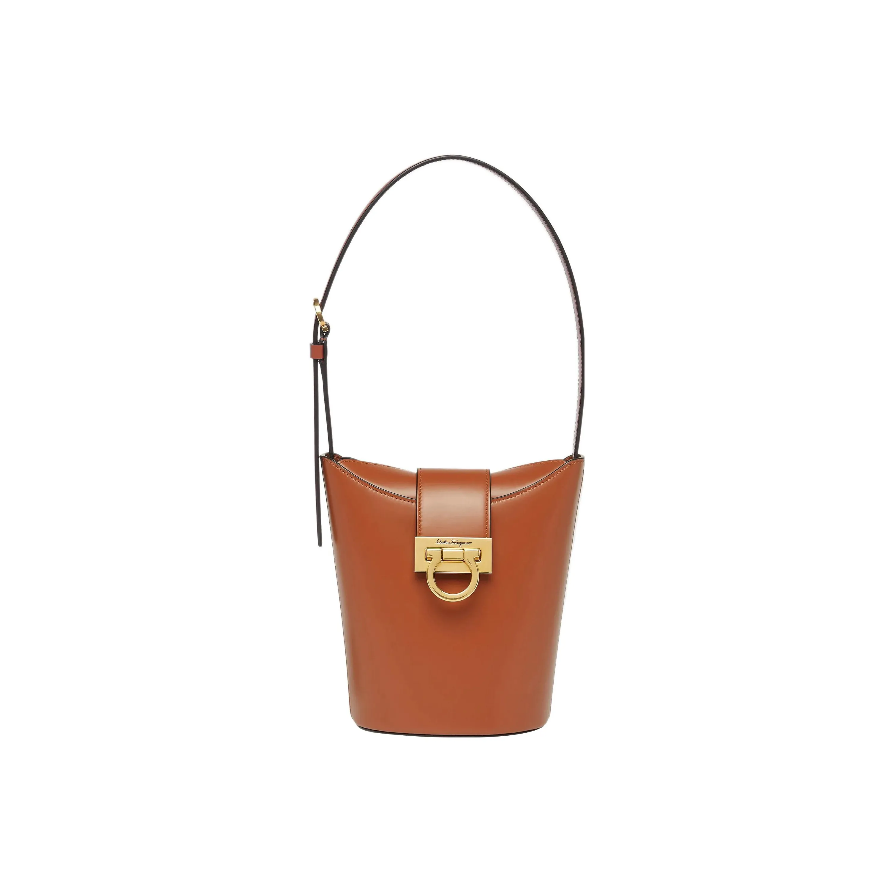 FERRAGAMO Trifolio Cow Leather Bucket Bag, Handbag, Shoulder Bag Women's Brown
