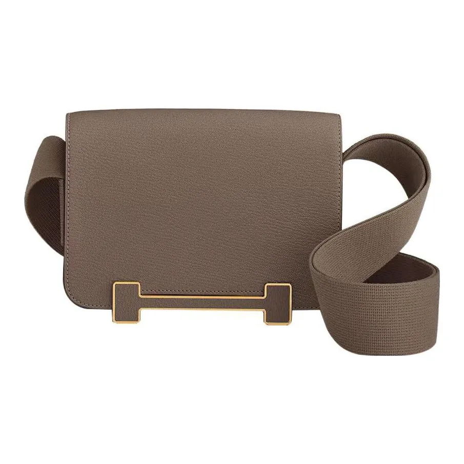HERMES Geta Goatskin Wooden Sandal Bag, Crossbody Bag, Shoulder Bag Women's Elephant Gray