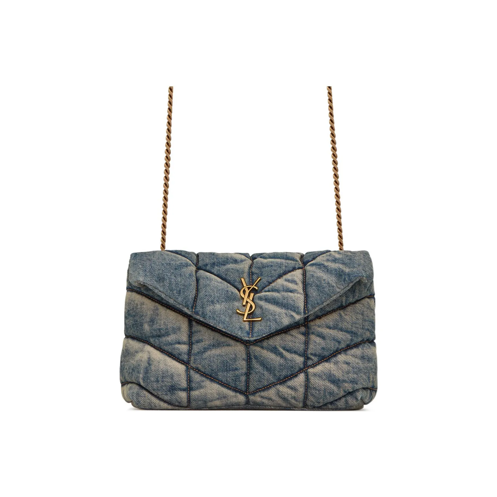 SAINT LAURENT PUFFER Denim Shoulder Bag, Crossbody Bag Mini Women's Blue