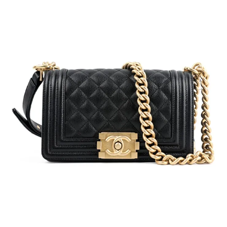 CHANEL Leboy Litchi Grain Embossed Cow Leather Shoulder Bag, Crossbody Bag Trumpets Women's Black