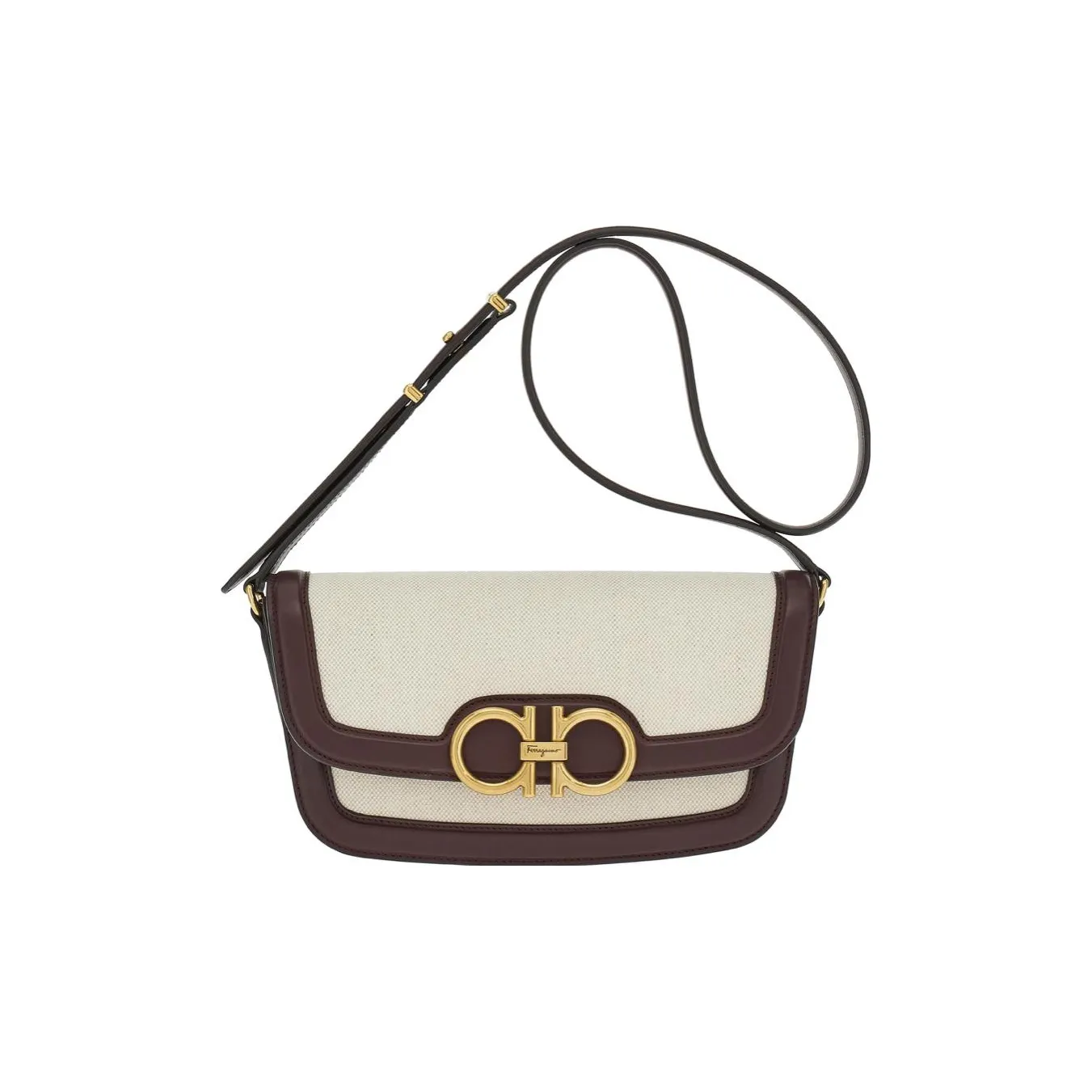 FERRAGAMO Cotton Linen Blend Canvas With Calfskin Canvas Bag, Shoulder Bag, Crossbody Bag Women's