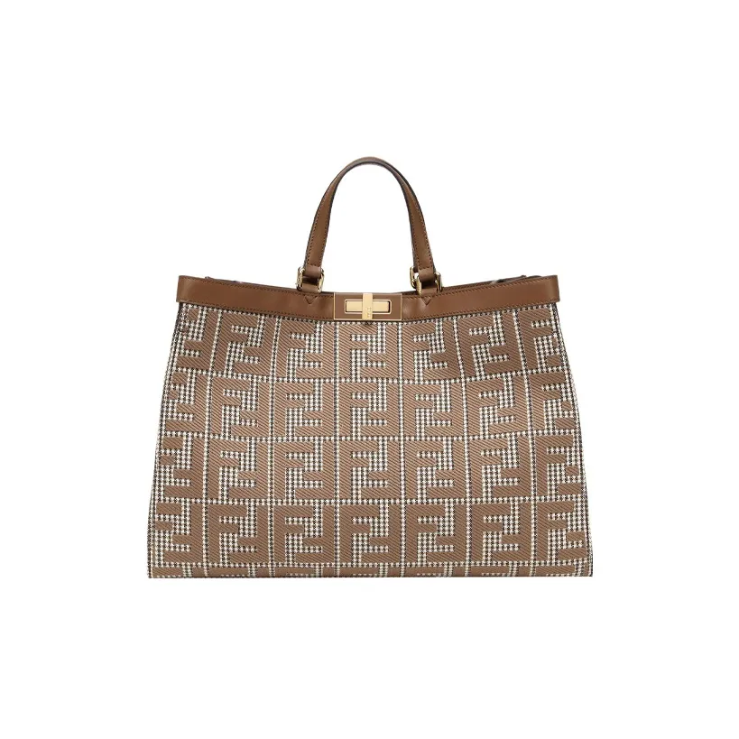 FENDI Cow Leather Tote Bag Shopping Bag Handbag Medium Size Women's Brown