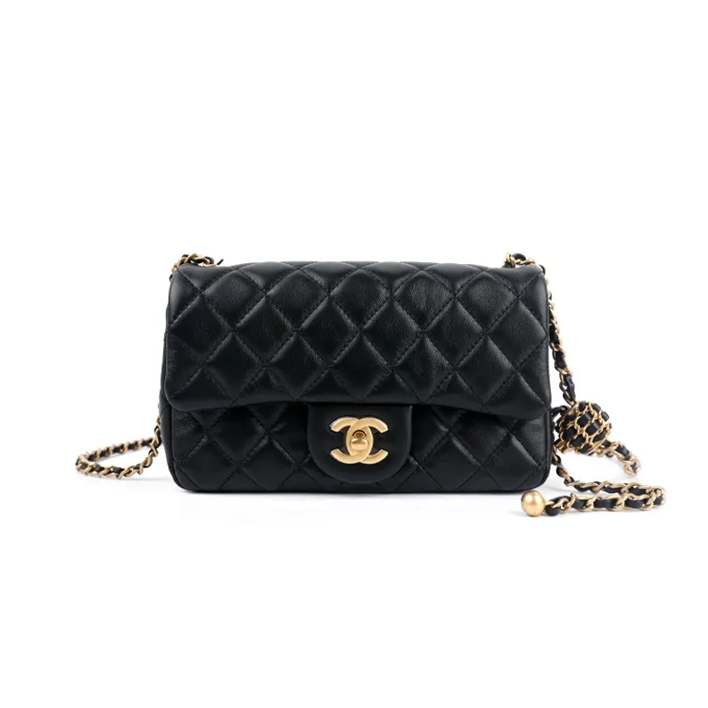 CHANEL Classic Flap CF Small Gold Ball Sheepskin Chain Bag, Shoulder Bag, Crossbody Bag Mini Women's Black
