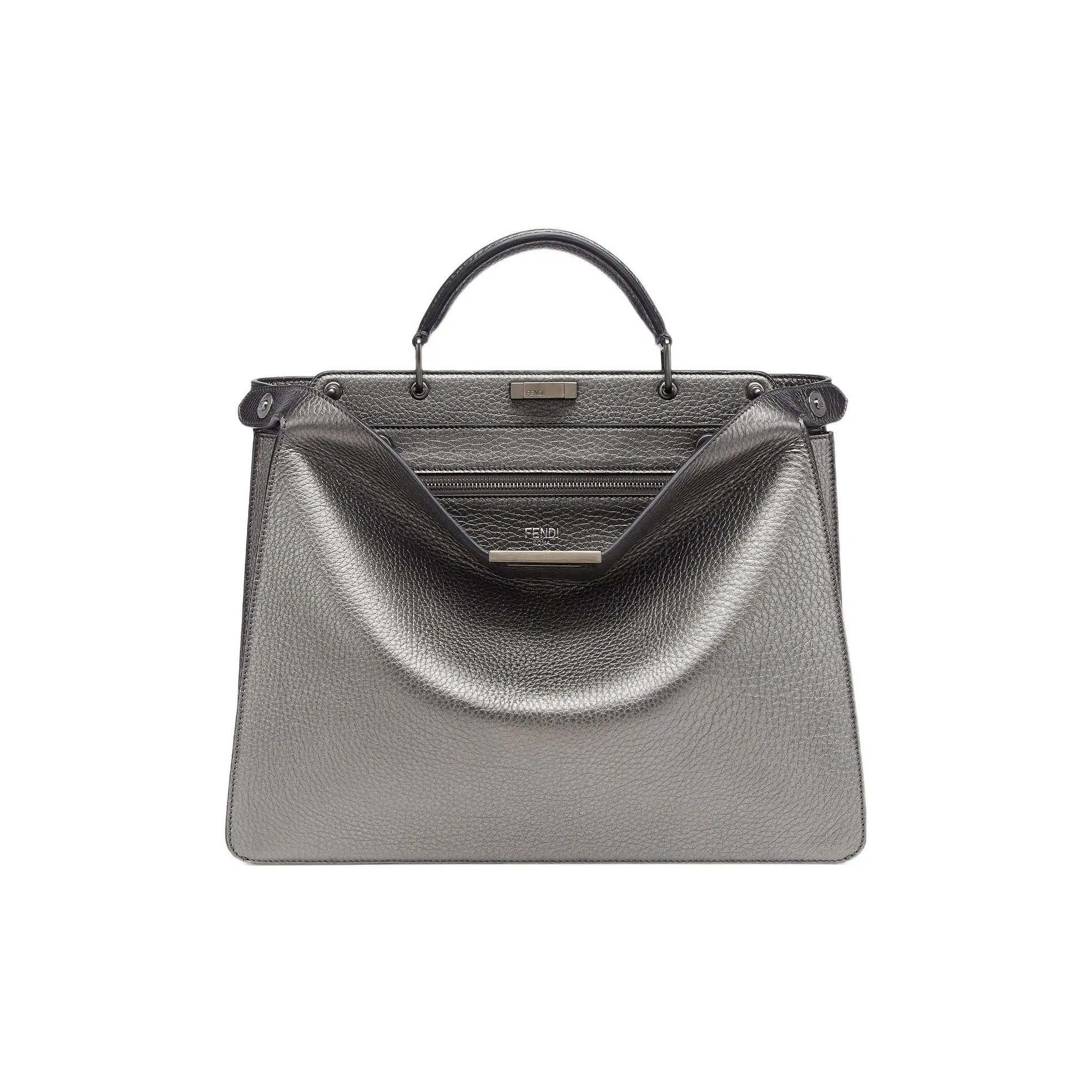 FENDI Peekaboo ISeeU Cow Leather Shoulder Bag, Crossbody Bag, Handbag Medium Size Men's Gray
