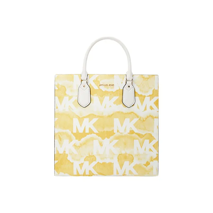 MICHAEL KORS Artificial Leather Tote Bag Shopping Bag Handbag Medium Size Women's Yellow Cream/White