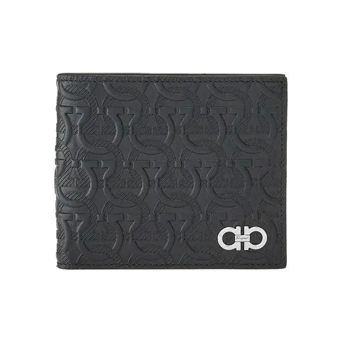 FERRAGAMO Travel Embossed Leather Wallet Regular Men's Black
