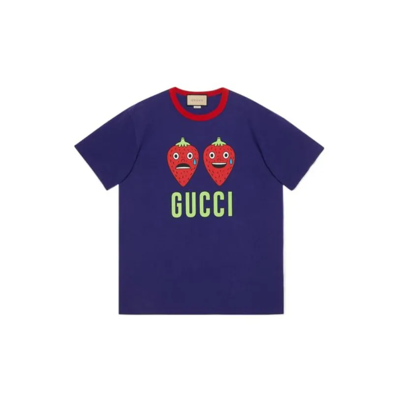 GUCCI Strawberry Print Cotton T Shirt