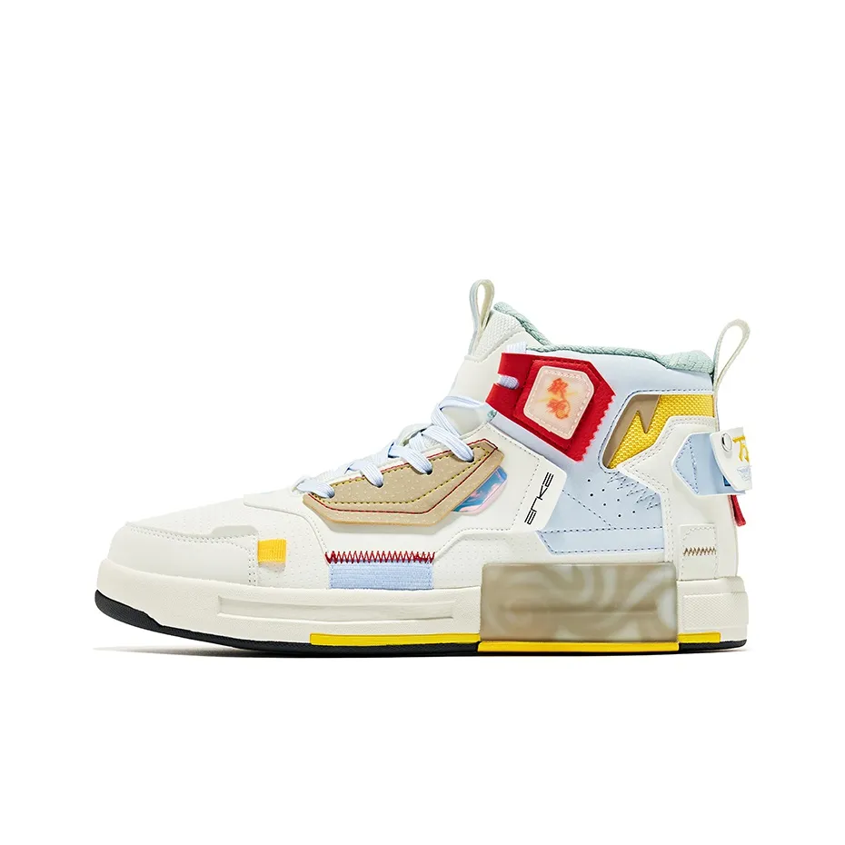 Erke Quintessential Gintama Collection Α Fle High Top Skateboard Shoes Men's White Gray Blue