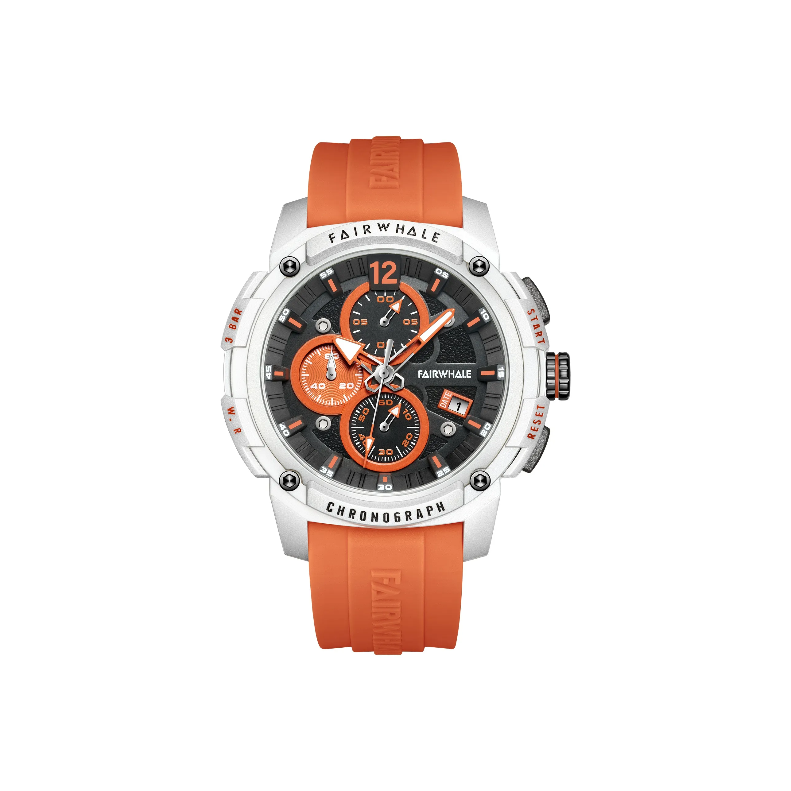FAIRWHALE Born for Trend Collection Мужские часы Кварцевый механизм Силиконовый ремешок Часы Мужские Апельсин Циферблат часов