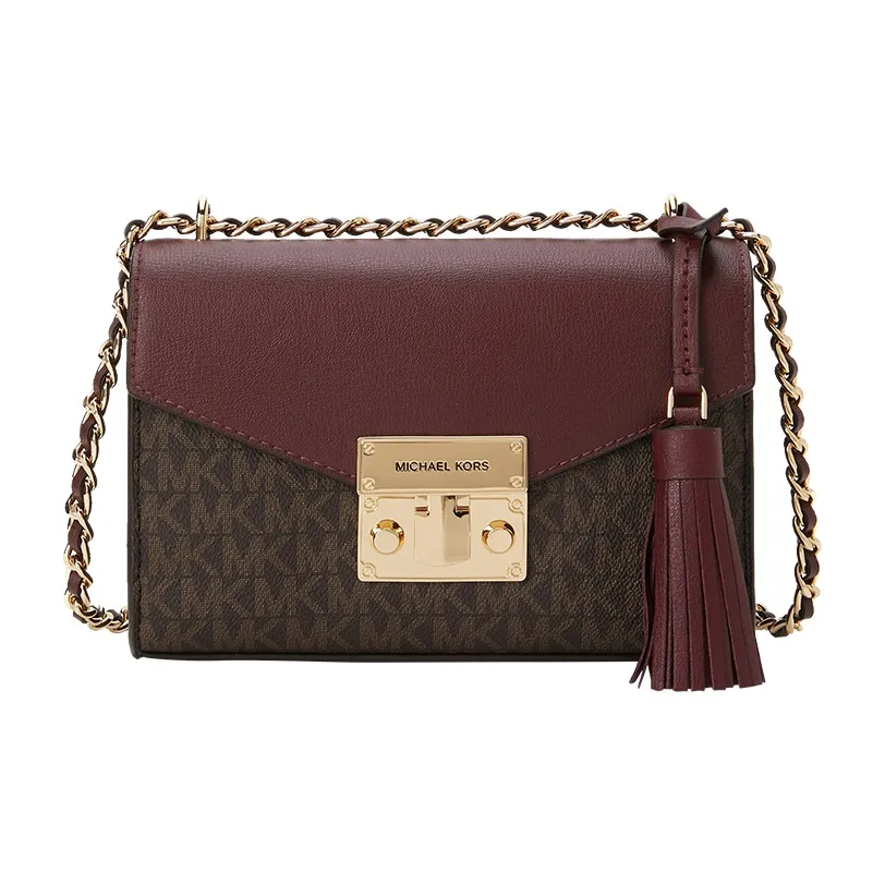 MICHAEL KORS Leather Crossbody Bag, Shoulder Bag Trumpets Women's Dark Brown & Burgundy