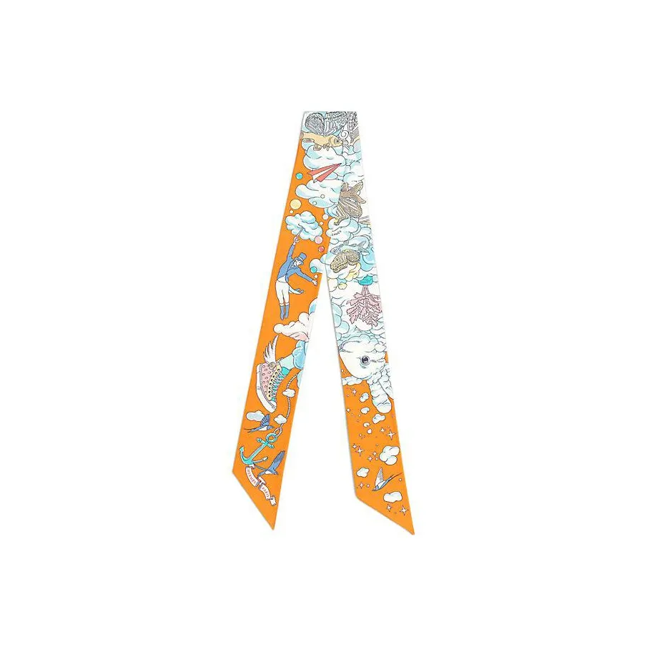 HERMES Silk Scarves Women's Apricot Yellow/Blue